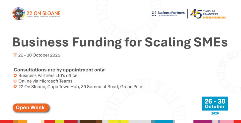 Established SMEs are invited to book a 1-on-1 consultation during Open Week (26–30 October 2026) to explore tailored funding solutions from

R250 000 to R50 million.